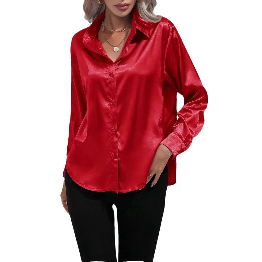 Women's Shirt Satin Silk-like Long Sleeve