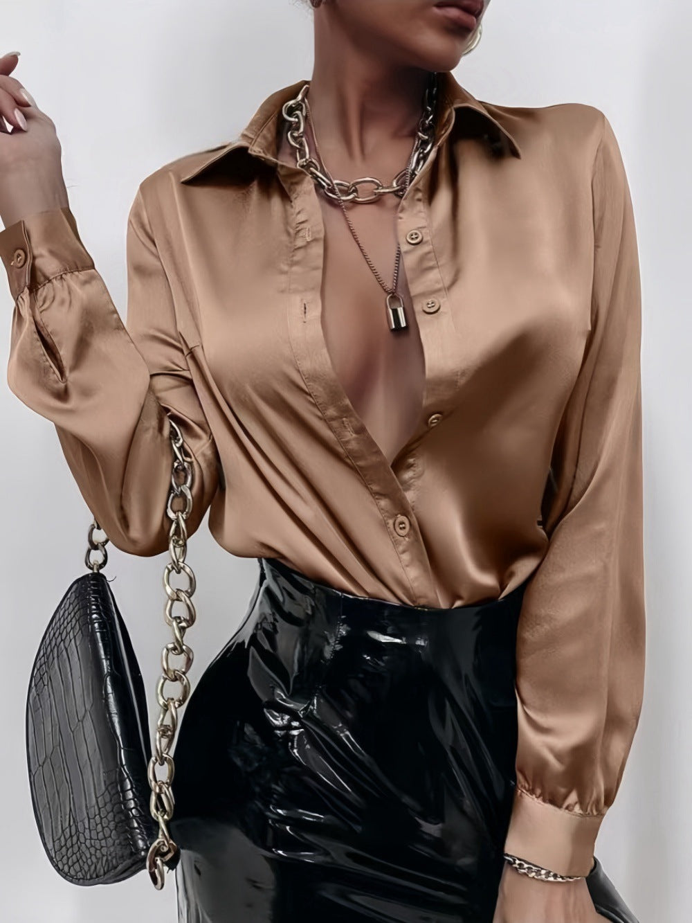 Women's Shirt Satin Silk-like Long Sleeve