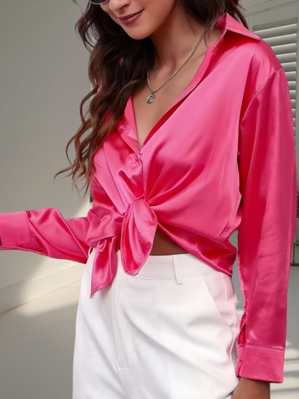 Women's Shirt Satin Silk-like Long Sleeve