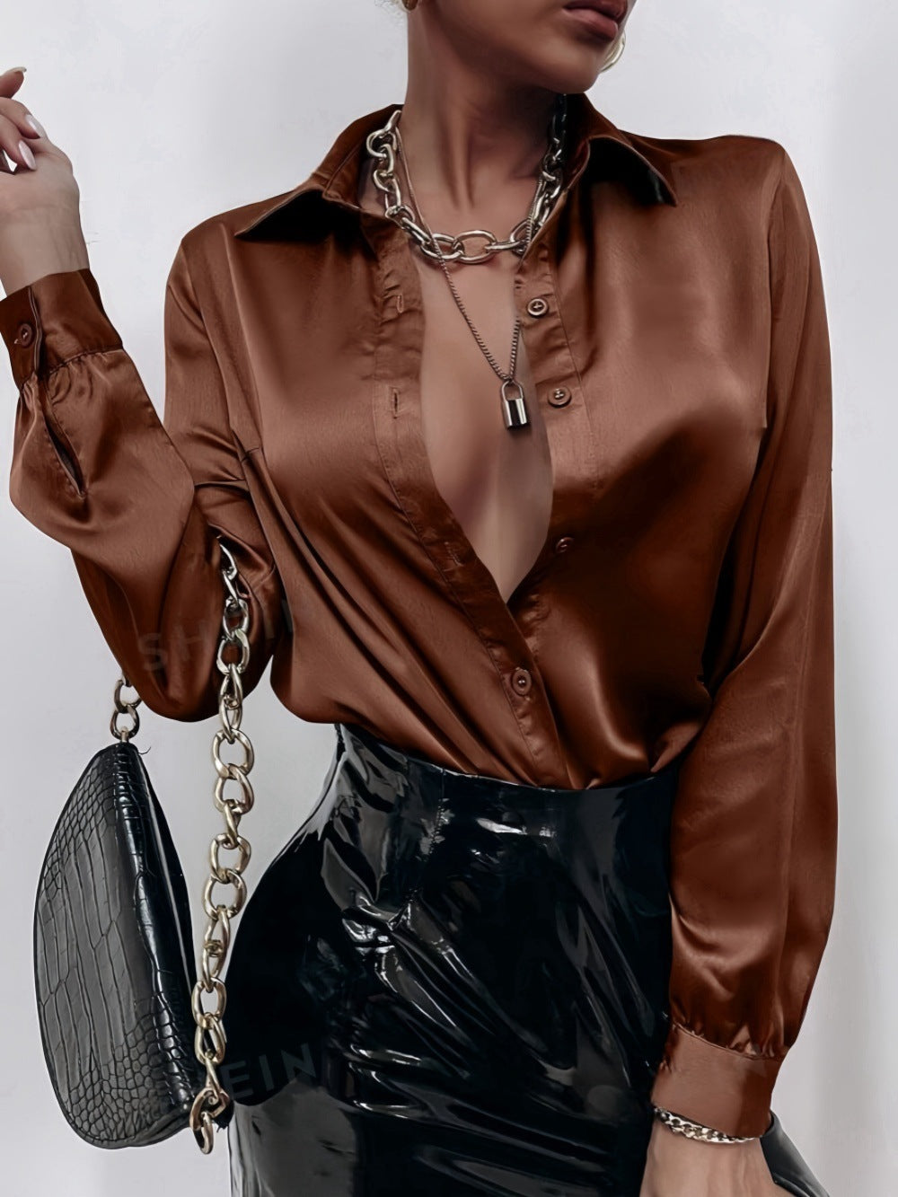 Women's Shirt Satin Silk-like Long Sleeve
