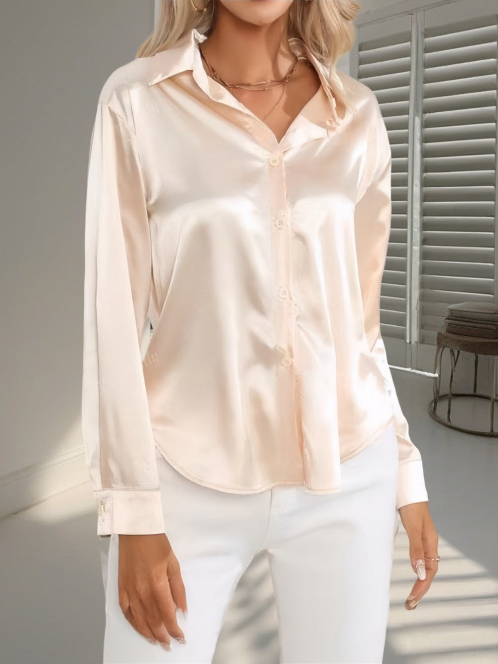 Women's Shirt Satin Silk-like Long Sleeve