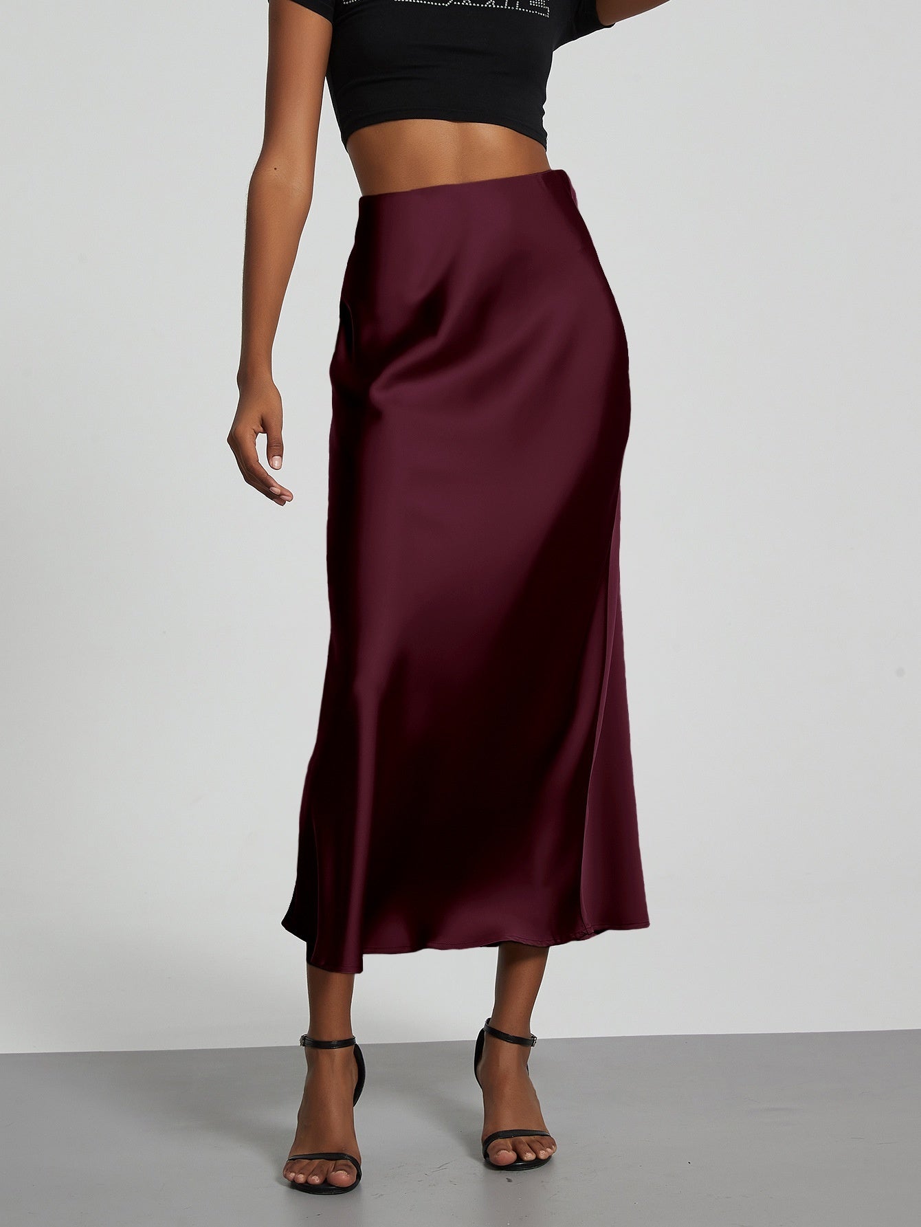 Women's Slim Fit Satin Skirt Fashion Chic Solid Long Skirt