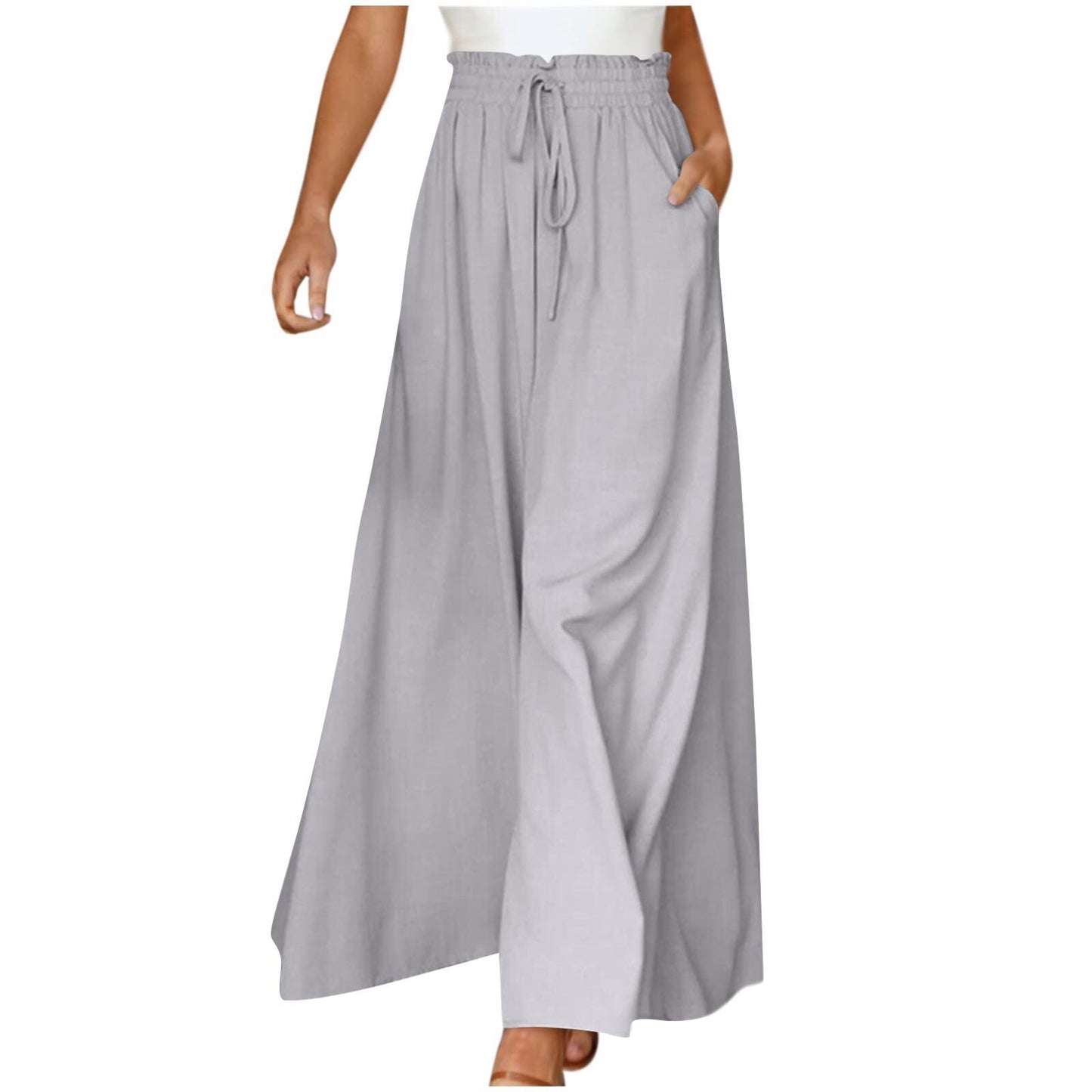 Women's Fashion Wide Leg Elastic Waistband Wide Leg High Waist Long Dress Pants
