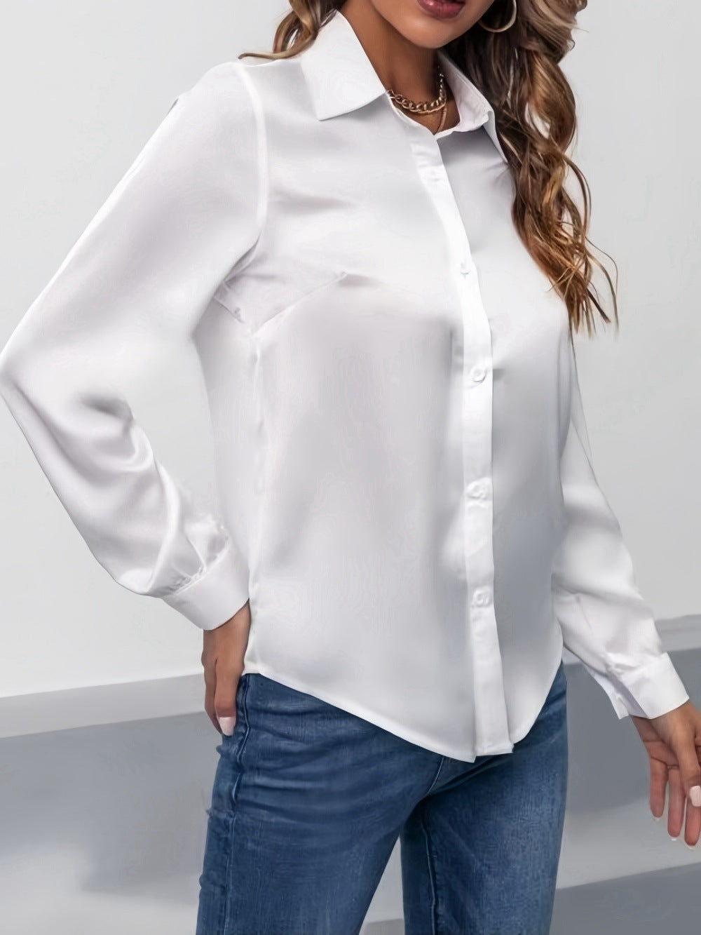Women's Shirt Satin Silk-like Long Sleeve