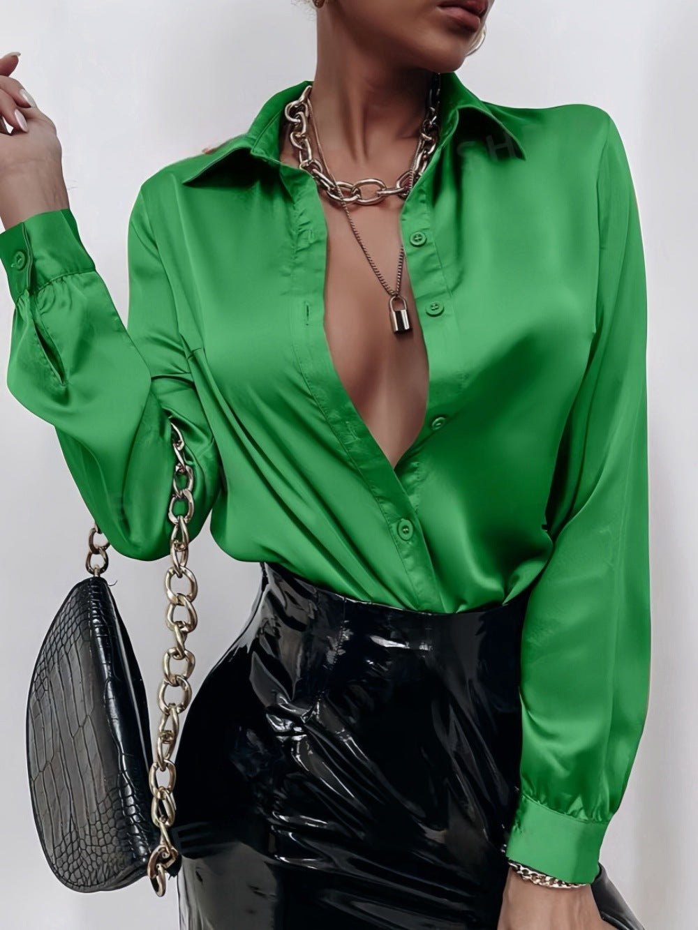 Women's Shirt Satin Silk-like Long Sleeve