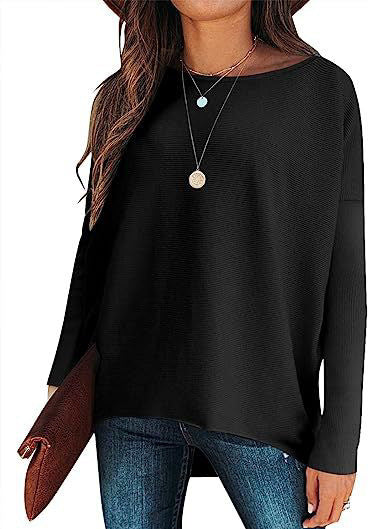 High And Low Batwing Sleeve Knitted Loose Pullover Waist Top